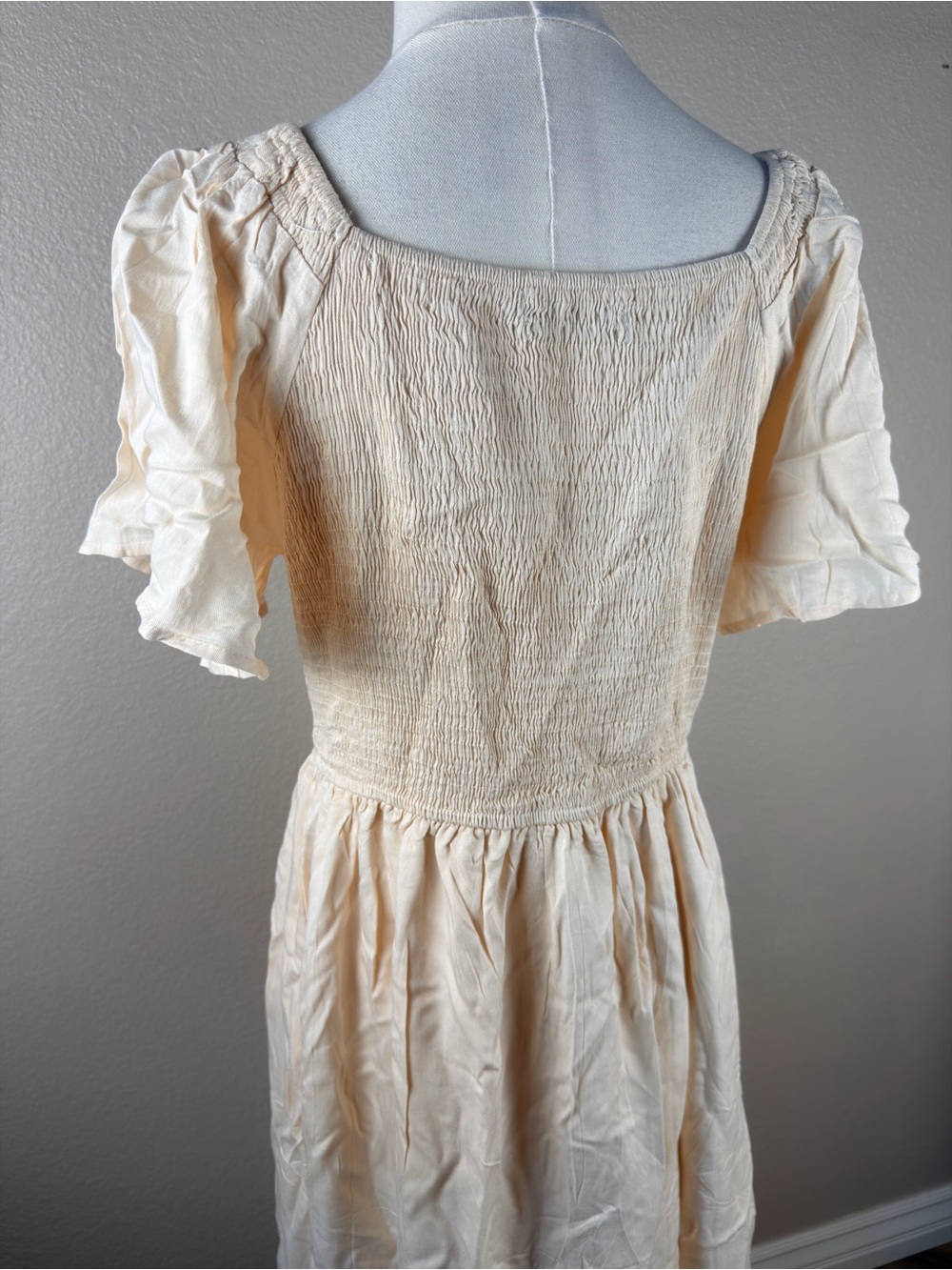 NWT Cream Smocked V-Neck Midi Dress with Flutter Sleeves, Large - Picture 8 of 10